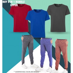 6 in 1 Bundle Offer,Unisex Universal T-Shirt And Tracksuit Set Assorted Colors And Designs, TO87